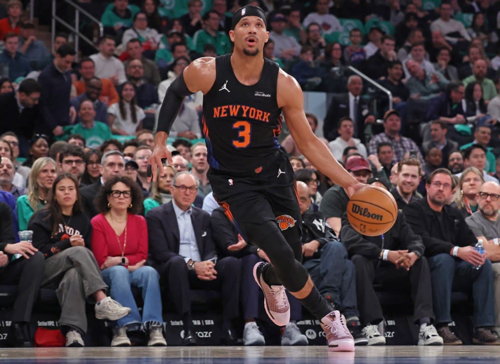 Knicks veteran Josh Hart won’t play against the Nets due to a patella femoral syndrome in his right knee. Charles Wenzelberg / New York Post