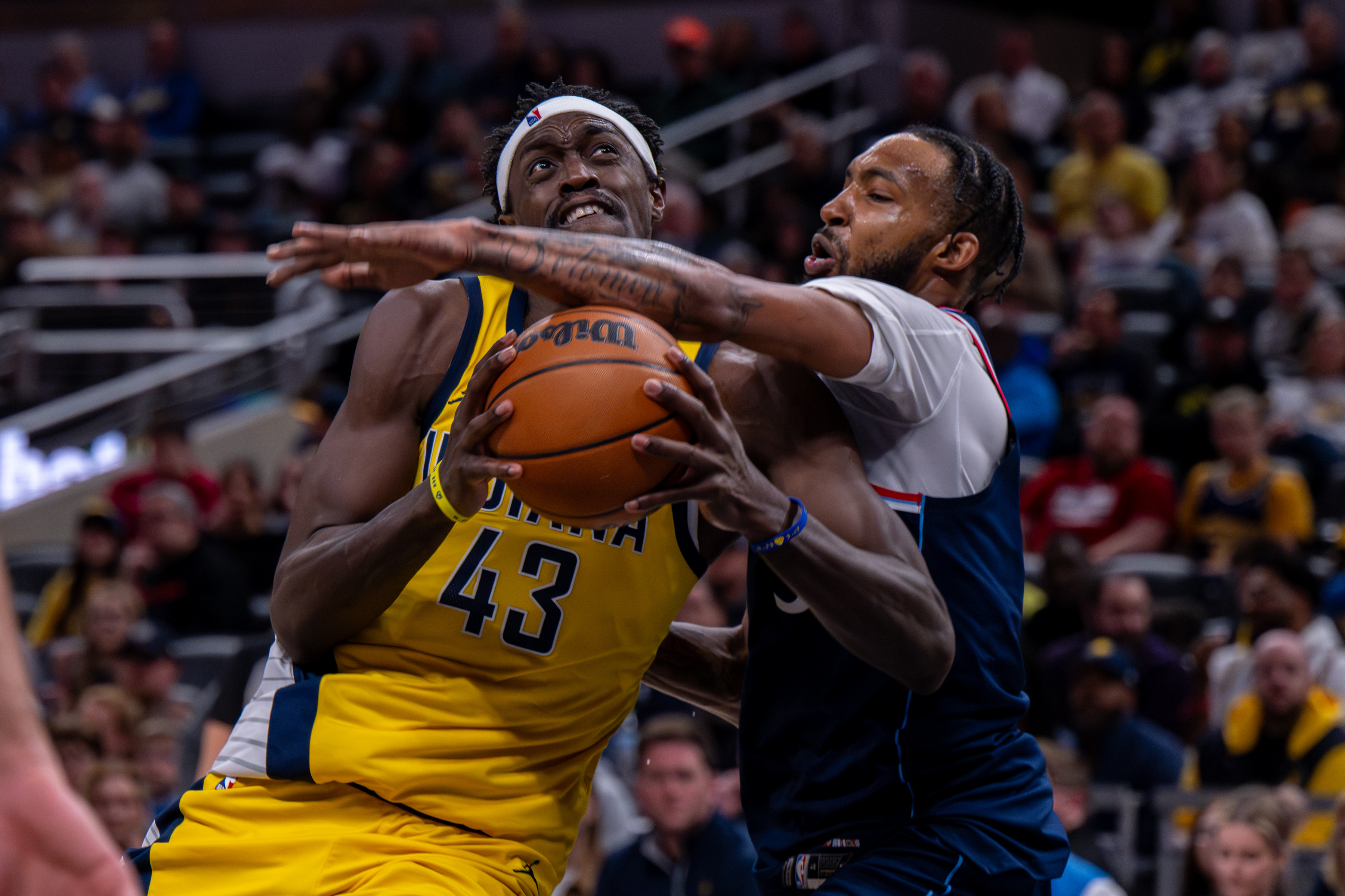 Indiana Pacers forward Pascal Siakam (43) drives toward the basket...