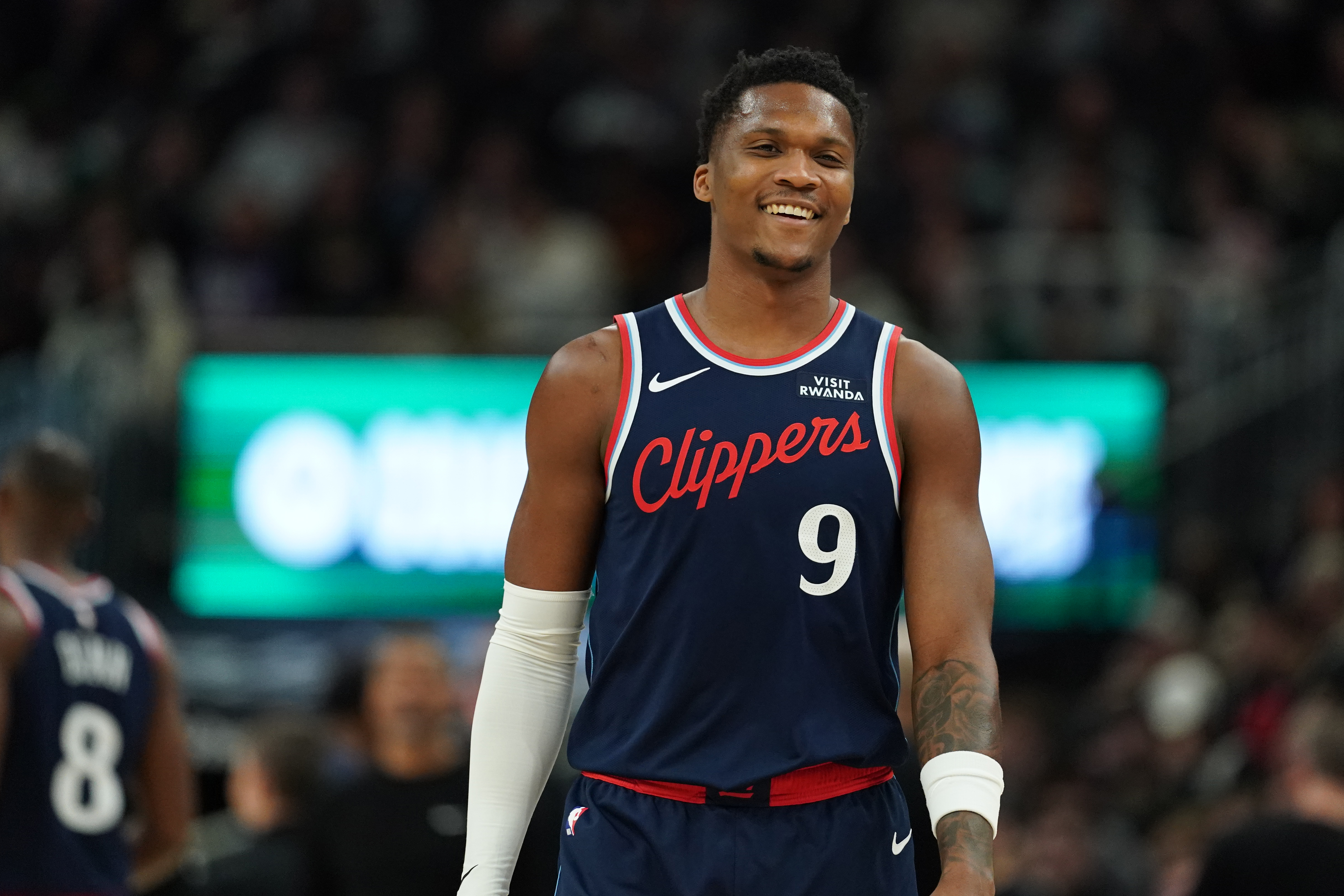 Clippers’ Bennedict Mathurin smiles during the first half of an...