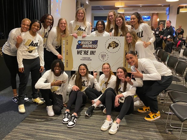 The Colorado women's basketball team celebrates earning a bid to the NCAA Tournament in 2022. (Brian Howell/BuffZone.com)