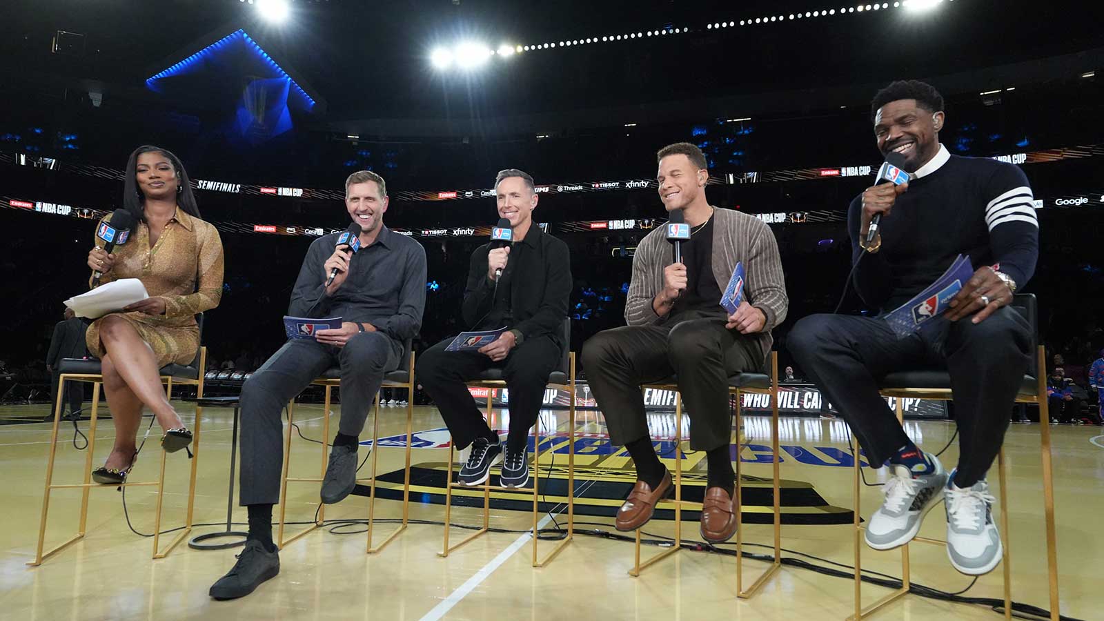 Blake Griffin and Udonis Haslem during the Emirates NBA Cup semifinals at T-Mobile Arena