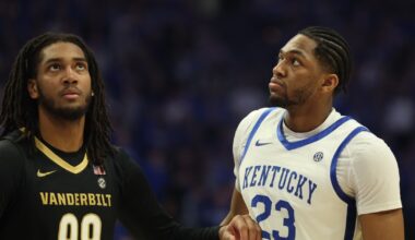 Kentucky guard Collin Chandler takes the ball up against Vanderbilt (Dr. Michael Huang, Kentucky Sports Radio/On3)