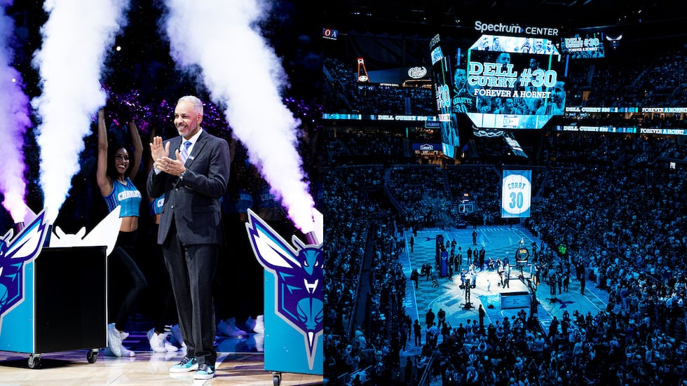 Hornets legend Dell Curry had his No. 30 jersey retired during a halftime ceremony on...