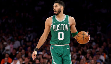 NEW YORK, NEW YORK - MAY 10: Jayson Tatum #0 of the Boston Celtics dribbles against the New York Knicks during the third quarter in Game Three of the Eastern Conference Second Round NBA Playoffs at Madison Square Garden on May 10, 2025 in New York City.