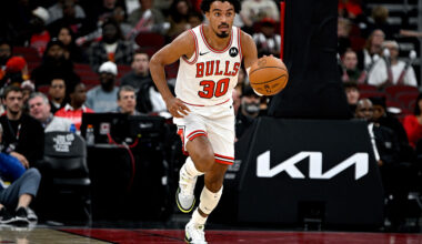 CHICAGO, ILLINOIS - OCTOBER 16: Tre Jones #30 of the Chicago Bulls dribbles during the first half of the preseason game between the Chicago Bulls and the Minnesota Timberwolves at the United Center on October 16, 2025 in Chicago, Illinois. NOTE TO USER: User expressly acknowledges and agrees that, by downloading and or using this photograph, User is consenting to the terms and conditions of the Getty Images License Agreement. (Photo by Zoe Davis/Getty Images)