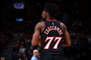TORONTO, CANADA - JANUARY 11: VJ Edgecombe #77 of the Philadelphia 76ers looks on during the game against the Toronto Raptors on January 11, 2026 at the Scotiabank Arena in Toronto, Ontario, Canada. NOTE TO USER: User expressly acknowledges and agrees that, by downloading and or using this Photograph, user is consenting to the terms and conditions of the Getty Images License Agreement. Mandatory Copyright Notice: Copyright 2025 NBAE (Photo by Vaughn Ridley/NBAE via Getty Images)