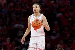 HOUSTON, TEXAS - FEBRUARY 21: Kingston Flemings #4 of the Houston Cougars brings the ball up court in the second half against the Arizona Wildcats at Fertitta Center on February 21, 2026 in Houston, Texas. (Photo by Tim Warner/Getty Images)