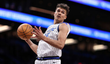 PHOENIX, ARIZONA - FEBRUARY 21: Tristan da Silva #23 of the Orlando Magic controls a rebound during the second half /aph at Mortgage Matchup Center on February 21, 2026 in Phoenix, Arizona. The Suns defeated the Magic 113-110 in double overtime. NOTE TO USER: User expressly acknowledges and agrees that, by downloading and or using this photograph, User is consenting to the terms and conditions of the Getty Images License Agreement. (Photo by Chris Coduto/Getty Images)