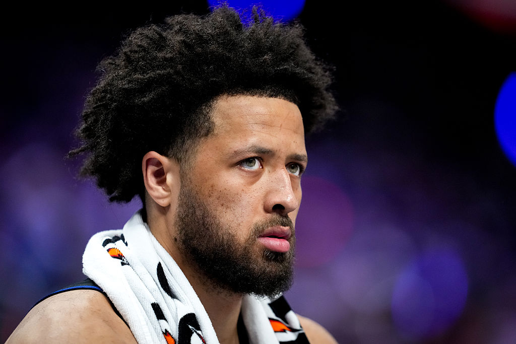 DETROIT, MICHIGAN - FEBRUARY 27: Cade Cunningham #2 of the Detroit Pistons looks on against the Cleveland Cavaliers at Little Caesars Arena on February 27, 2026 in Detroit, Michigan. NOTE TO USER: User expressly acknowledges and agrees that, by downloading and or using this photograph, User is consenting to the terms and conditions of the Getty Images License Agreement. (Photo by Nic Antaya/Getty Images)