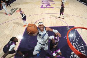 MINNEAPOLIS, MN - MARCH 7: Paolo Banchero #5 of the Orlando Magic drives to the basket during the game against the Minnesota Timberwolves on March 7, 2026 at Target Center in Minneapolis, Minnesota. NOTE TO USER: User expressly acknowledges and agrees that, by downloading and or using this Photograph, user is consenting to the terms and conditions of the Getty Images License Agreement. Mandatory Copyright Notice: Copyright 2026 NBAE (Photo by Jordan Johnson/NBAE via Getty Images)