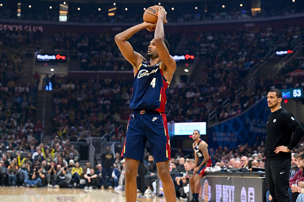 CLEVELAND, OHIO - MARCH 08: Evan Mobley #4 of the Cleveland Cavaliers shoots during the third quarter against the Boston Celtics at Rocket Arena on March 08, 2026 in Cleveland, Ohio. The Celtics defeated the Cavaliers 109-98. NOTE TO USER: User expressly acknowledges and agrees that, by downloading and or using this photograph, User is consenting to the terms and conditions of the Getty Images License Agreement. (Photo by Jason Miller/Getty Images)