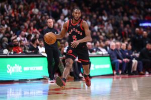TORONTO, CANADA - MARCH 13: Immanuel Quickley #5 of the Toronto Raptors dribbles the ball during the game against the Phoenix Suns on March 13, 2026 at the Scotiabank Arena in Toronto, Ontario, Canada. NOTE TO USER: User expressly acknowledges and agrees that, by downloading and or using this Photograph, user is consenting to the terms and conditions of the Getty Images License Agreement. Mandatory Copyright Notice: Copyright 2026 NBAE (Photo by Vaughn Ridley/NBAE via Getty Images)