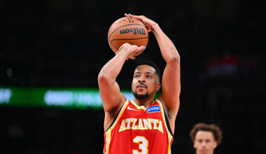 ATLANTA, GA - MARCH 14: CJ McCollum #3 of the Atlanta Hawks shoots a free throw during the game against the Milwaukee Bucks on March 14, 2026 at State Farm Arena in Atlanta, Georgia. NOTE TO USER: User expressly acknowledges and agrees that, by downloading and/or using this Photograph, user is consenting to the terms and conditions of the Getty Images License Agreement. Mandatory Copyright Notice: Copyright 2026 NBAE (Photo by Adam Hagy/NBAE via Getty Images)