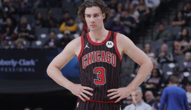 SACRAMENTO, CA - MARCH 8: Josh Giddey #3 of the Chicago Bulls looks on during the game against the Sacramento Kings on March 8, 2026 at Golden 1 Center in Sacramento, California.