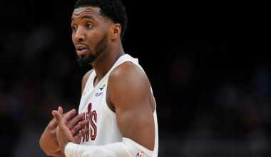 MILWAUKEE, WISCONSIN - MARCH 17: Donovan Mitchell #45 of the Cleveland Cavaliers reacts during the fourth quarter against the Milwaukee Bucks at Fiserv Forum on March 17, 2026 in Milwaukee, Wisconsin. NOTE TO USER: User expressly acknowledges and agrees that, by downloading and or using this photograph, User is consenting to the terms and conditions of the Getty Images License Agreement. (Photo by Patrick McDermott/Getty Images)