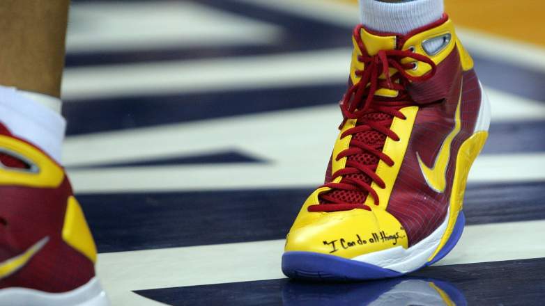 A close up of the shoes of Stephen Curry of the Golden State Warriors with the quote 