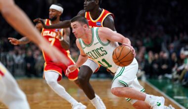 Payton Pritchard came off the Celtics bench to score 19 of his game-high 36 points in the first half of Friday night's 109-102 victory over the visiting Hawks Friday night at TD Garden.