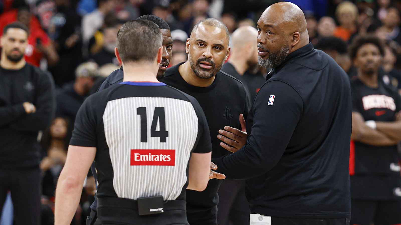 Houston Rockets head coach Ime Udoka protest his second technical during the second half at United Center.