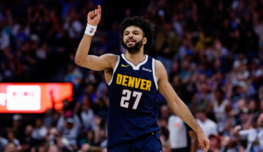 Mar 25, 2026; Denver, Colorado, USA; Denver Nuggets guard Jamal Murray (27) reacts after a play in the fourth quarter against the Dallas Mavericks at Ball Arena. Mandatory Credit: Isaiah J. Downing-Imagn Images