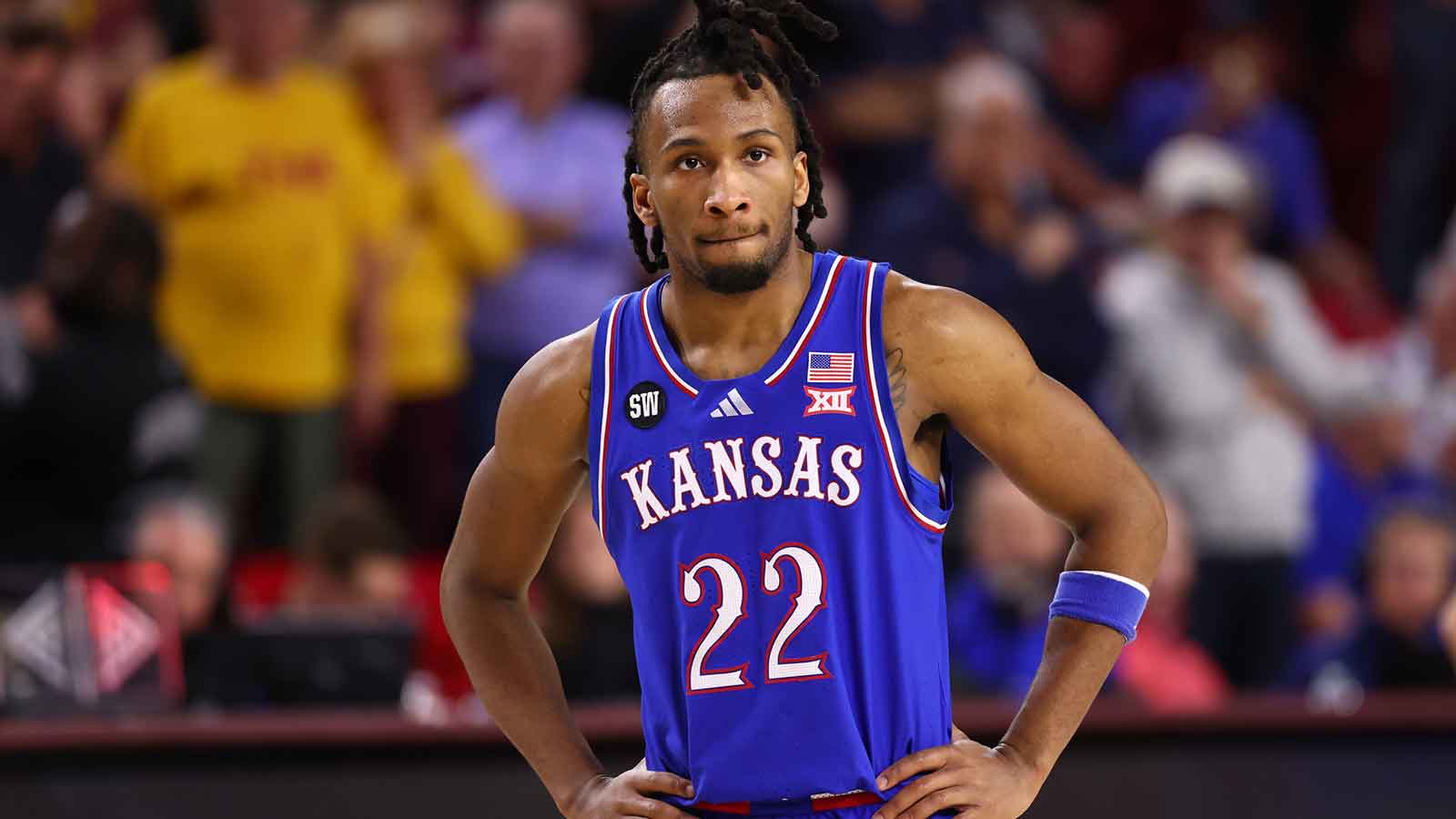 Kansas Jayhawks guard Darryn Peterson (22) against the Arizona State Sun Devils at Desert Financial Arena.