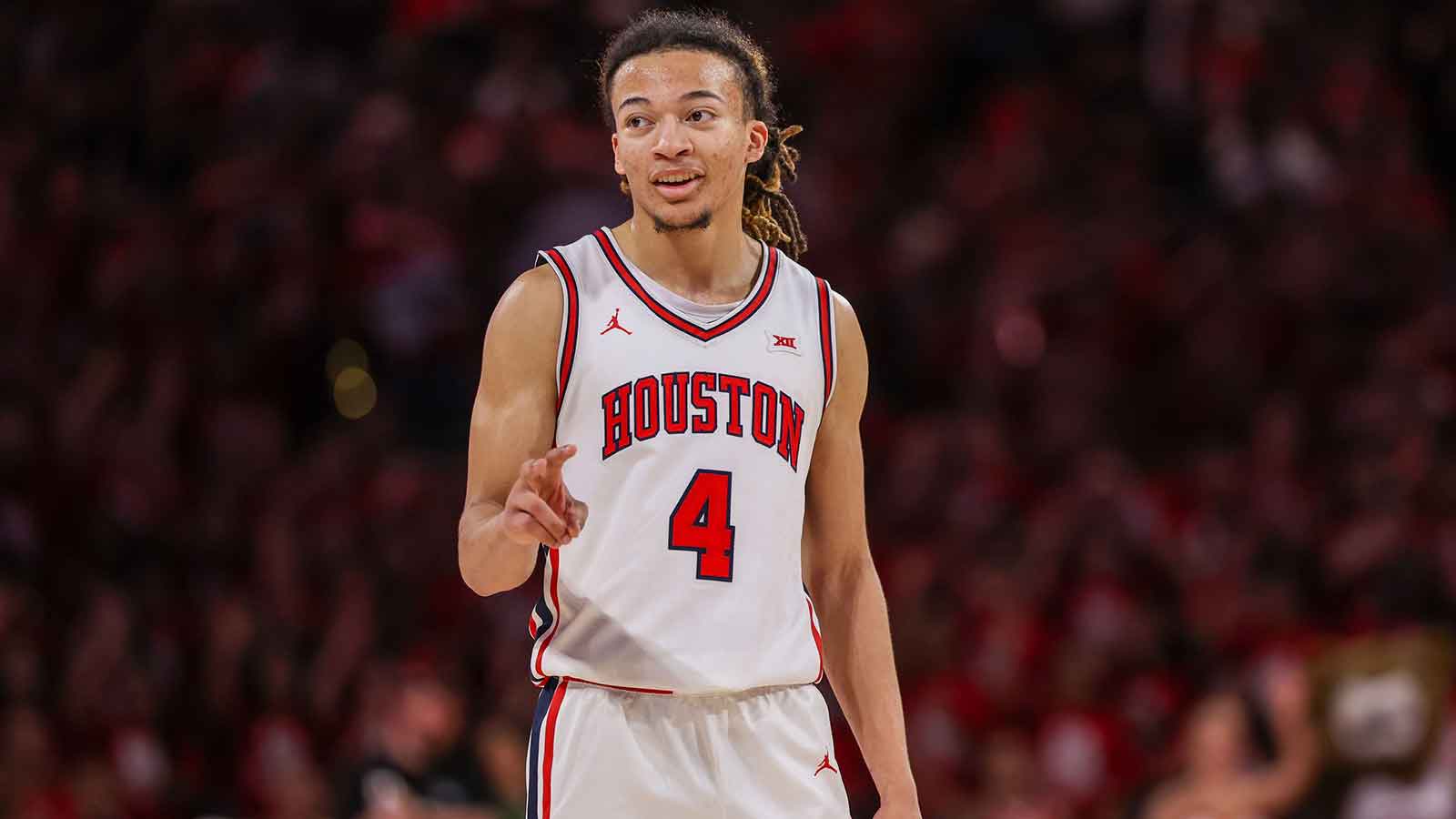 Houston Cougars guard Kingston Flemings (4) reacts while playing against the Baylor Bears in the second half at Fertitta Center.