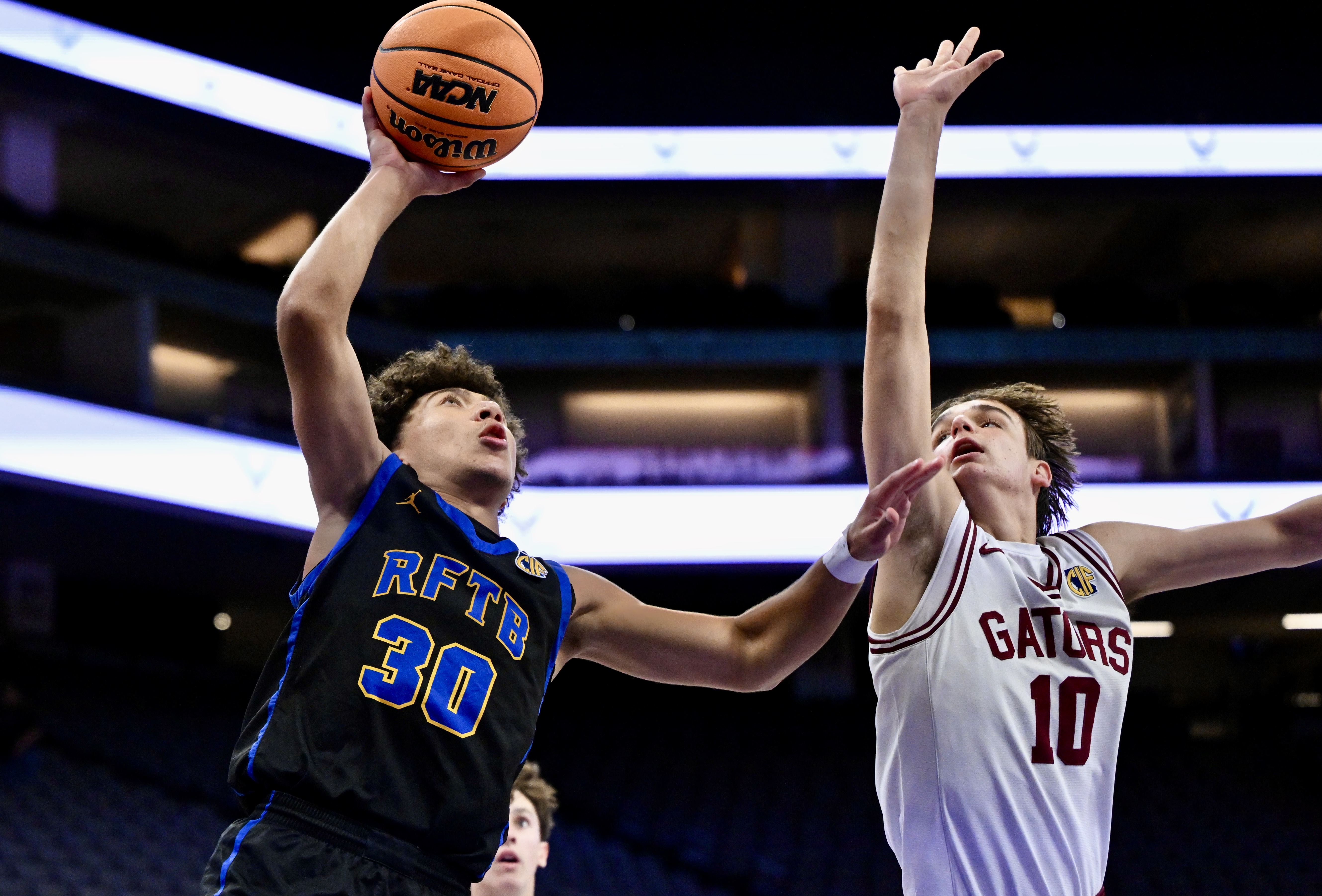 Kellen Owens #30 of the San Juan Hills Stallions drives...