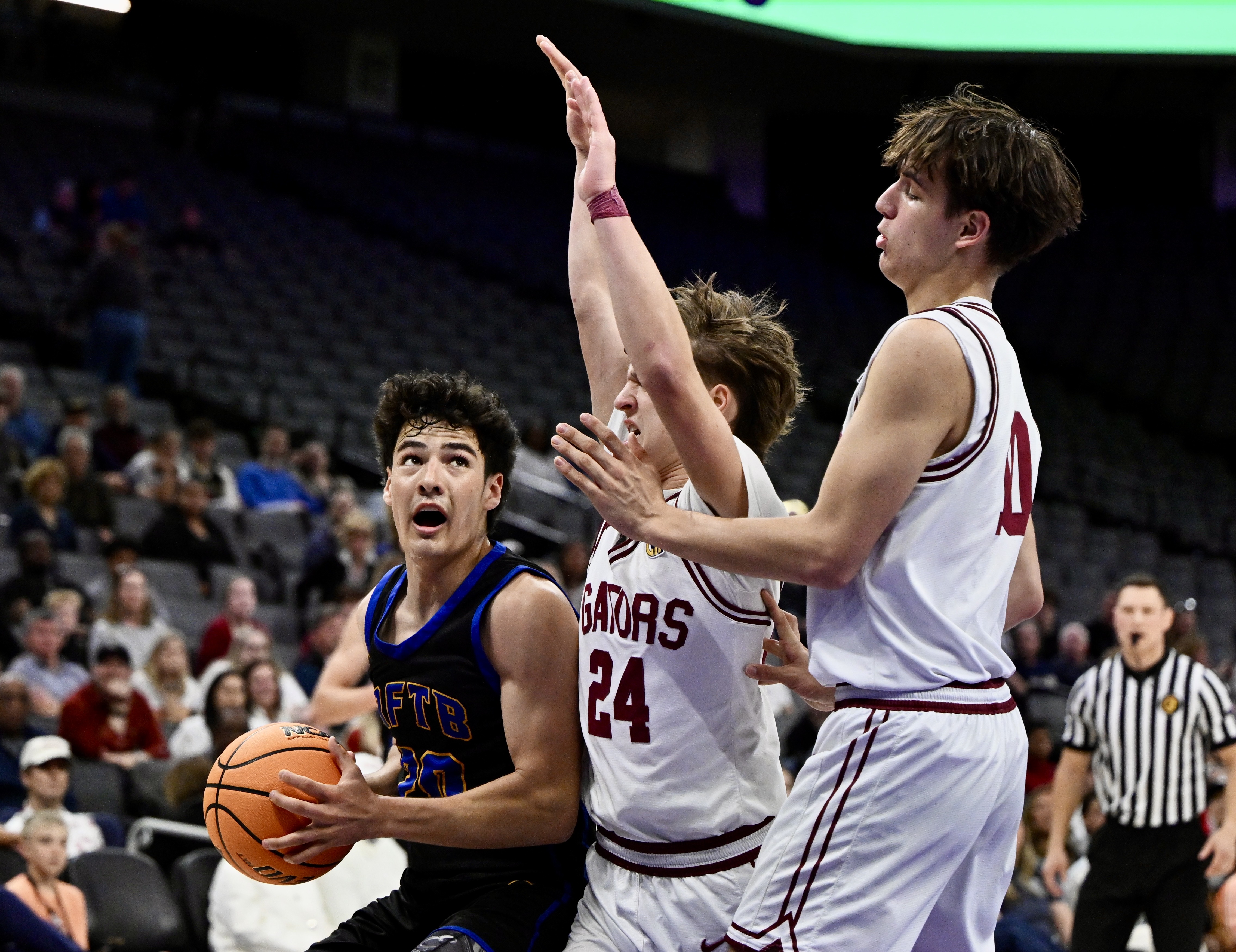 Garrett Brehmer #20 of the San Juan Hills Stallions drives...