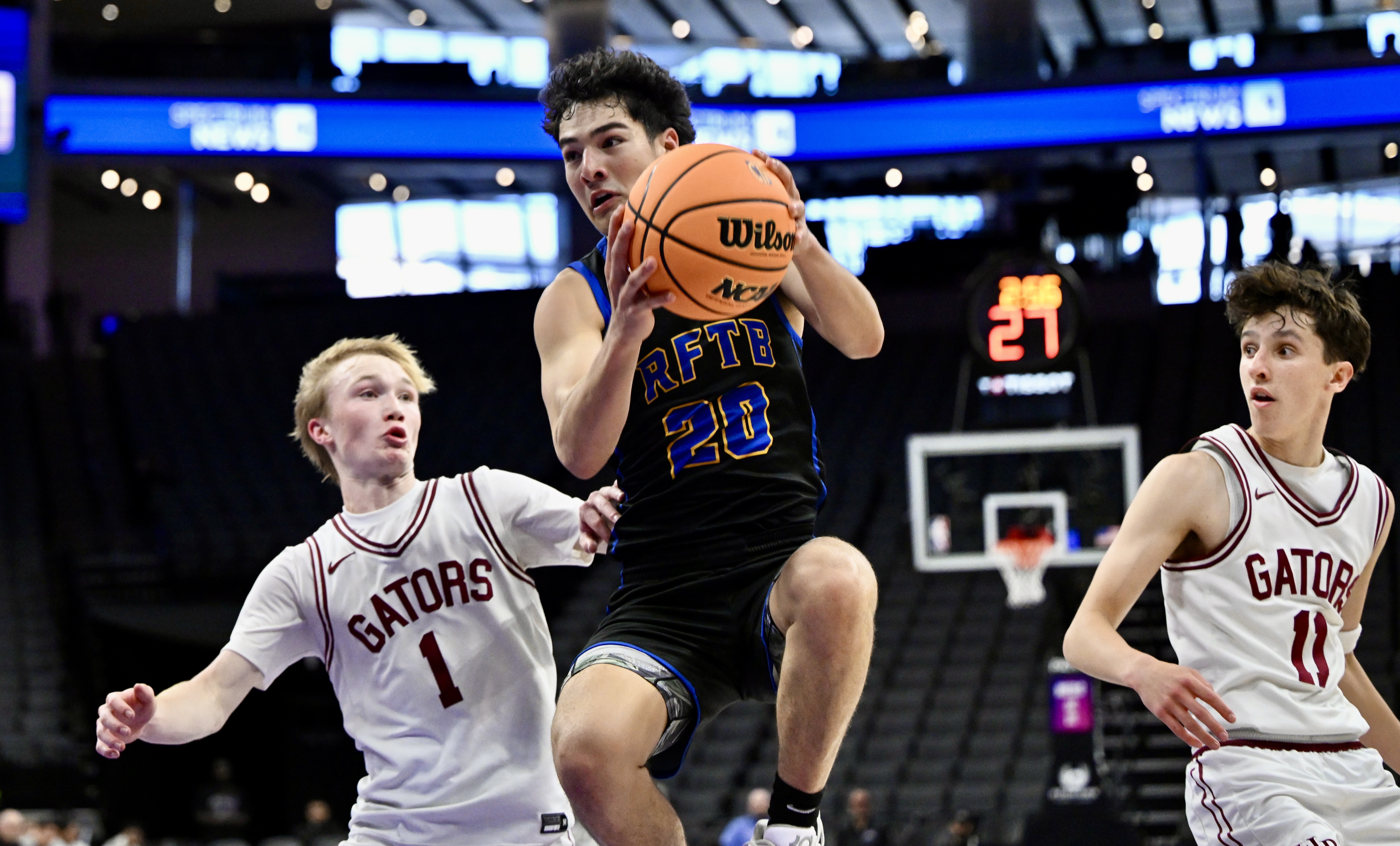 Garrett Brehmer #20 of the San Juan Hills Stallions past...
