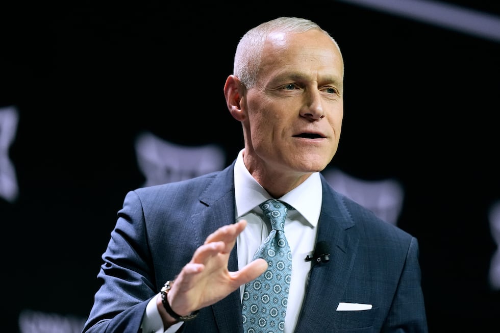 FILE - Big 12 Commissioner Brett Yormark addresses the media during the NCAA college Big 12...