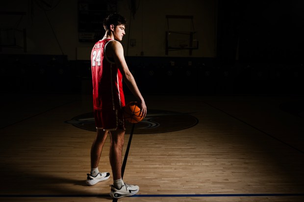 All-Colorado selection Eric Fiedler of Regis Jesuit poses for a portrait on Thursday, March 26, 2026, at Highlands Ranch High School in Highlands Ranch, Colo. (Photo by Timothy Hurst/The Denver Post)