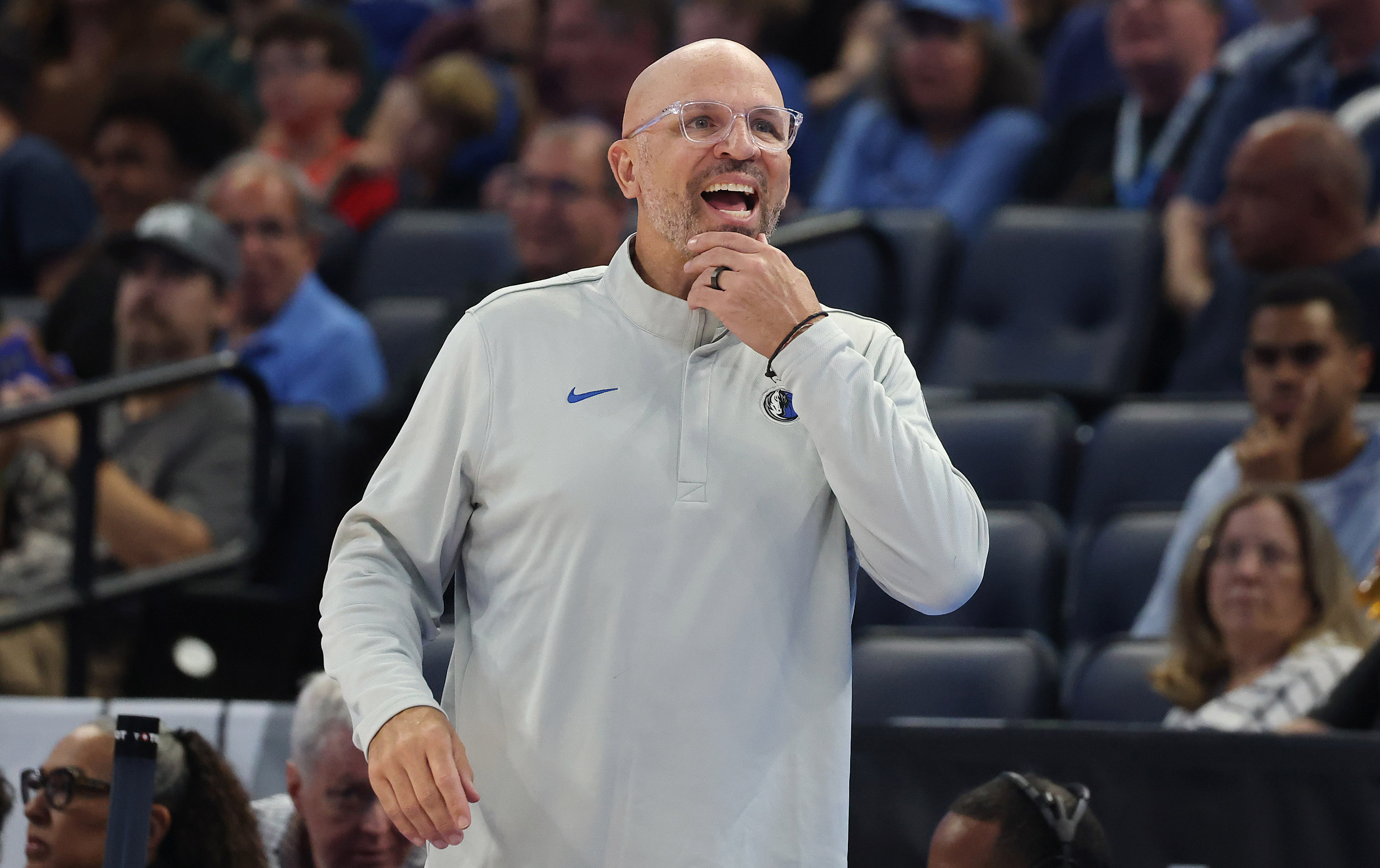 Dallas coach Jason Kidd coaches during the Dallas Mavericks at...