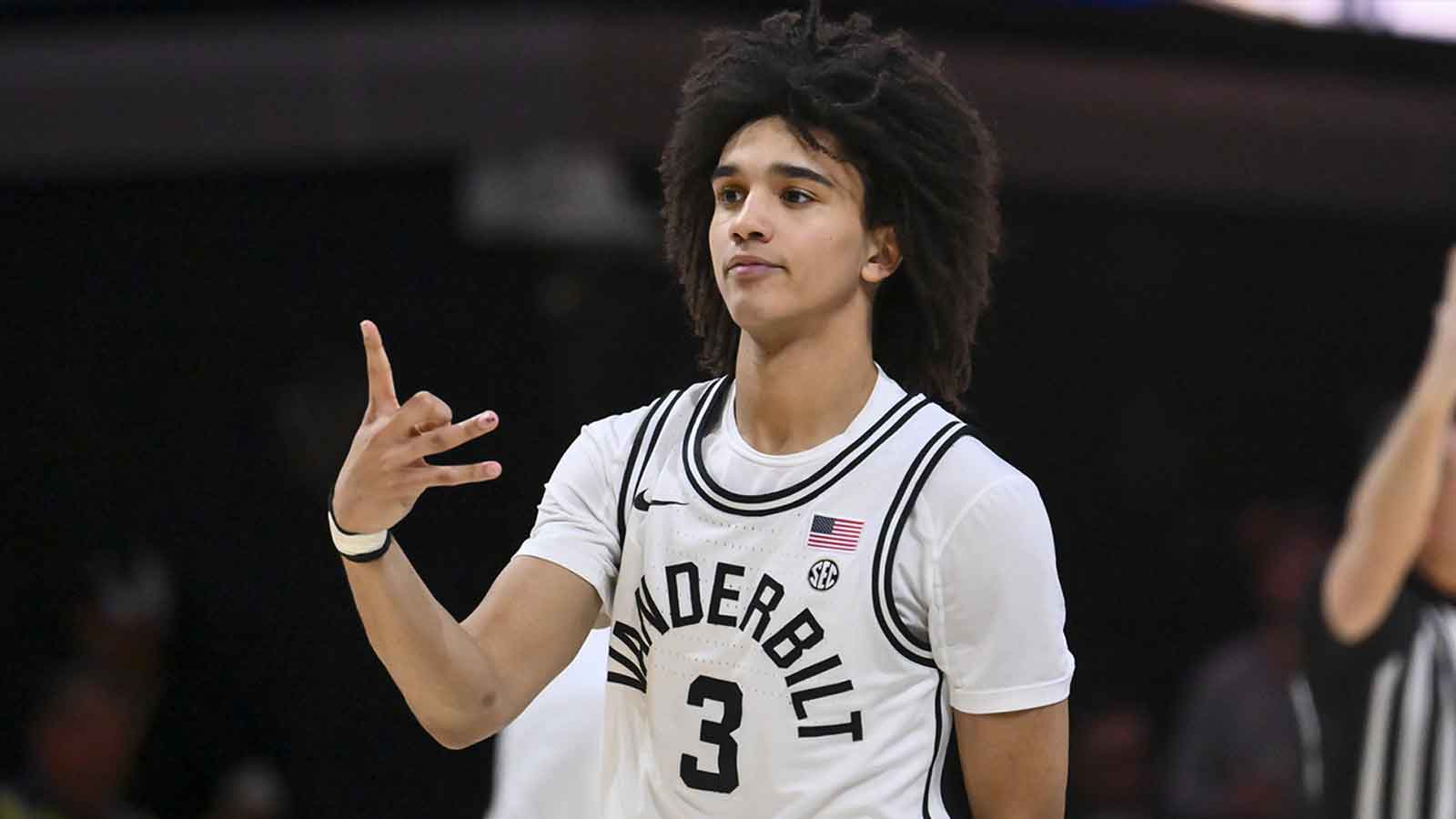 Vanderbilt Commodores guard Tyler Tanner (3) reacts after a three point basket against the Tennessee Volunteers during the first half at Memorial Gymnasium. 