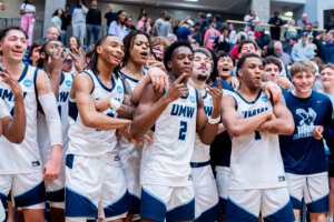 Photo of members of the UMW men's basketball team after a game