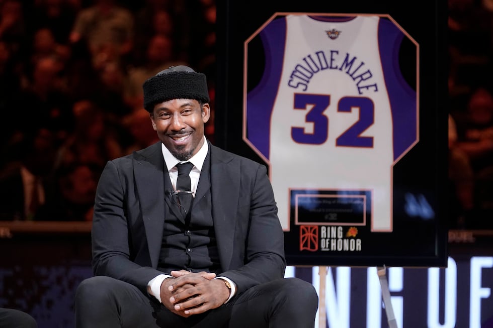Former Phoenix Suns' Amare Stoudemire during his Ring of Honor ceremony during halftime of the...