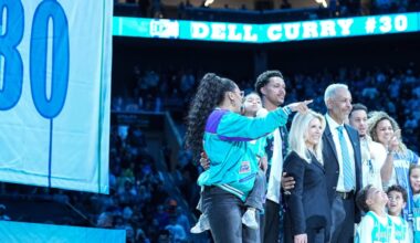 A deserved tribute for Dell Curry, who has his No. 30 jersey raised to the Charlotte rafters