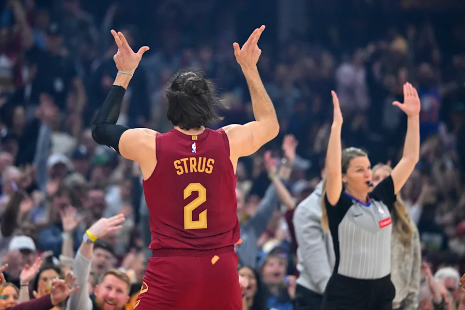 CLEVELAND, OHIO – MARCH 15: Max Strus #2 of the Cleveland Cavaliers celebrates after scoring during the first quarter against the Dallas Mavericks at Rocket Arena on March 15, 2026 in Cleveland, Ohio. NOTE TO USER: User expressly acknowledges and agrees that, by downloading and or using this photograph, User is consenting to the terms and conditions of the Getty Images License Agreement. (Photo by Jason Miller/Getty Images) | Getty Images