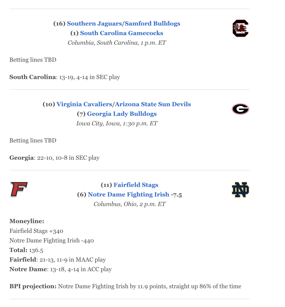 Incorrect ESPN NCAA women's tournament betting preview 