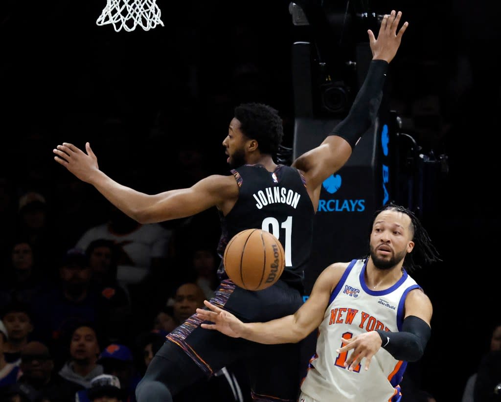 Jalen Brunson looks to pass during the Knicks’ March 20, 2026 win over the Nets. Jason Szenes for the NY Post