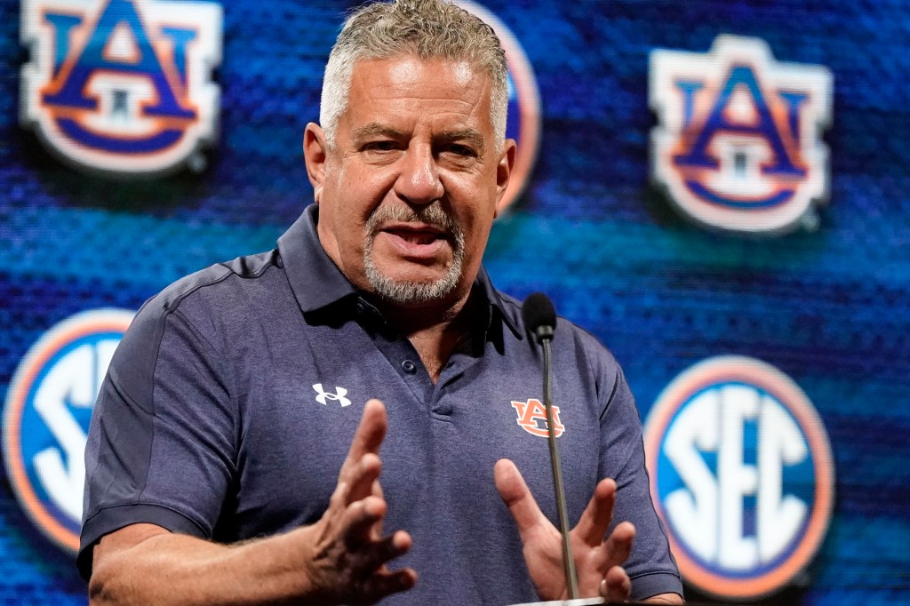 Auburn NCAA college basketball head coach Bruce Pearl speaks at Southeastern Conference Media Days.