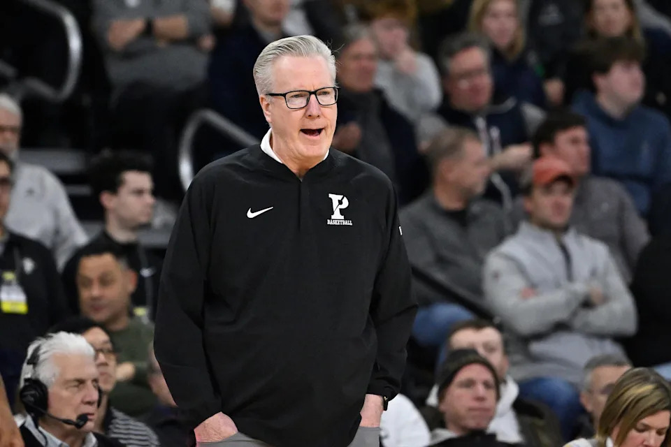 Nov 11, 2025; Providence, Rhode Island, USA; Penn Quakers head coach Fran McCaffery reacts to game action during the first half against the Providence Friars at Amica Mutual Pavilion. Mandatory Credit: Eric Canha-Imagn Images