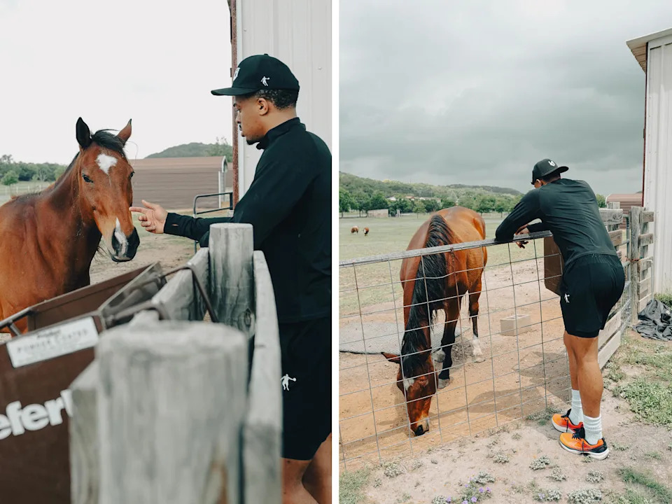 Keldon Johnson on his ranch outside of San Antonio. (Jarryd Duarte / KJ3)