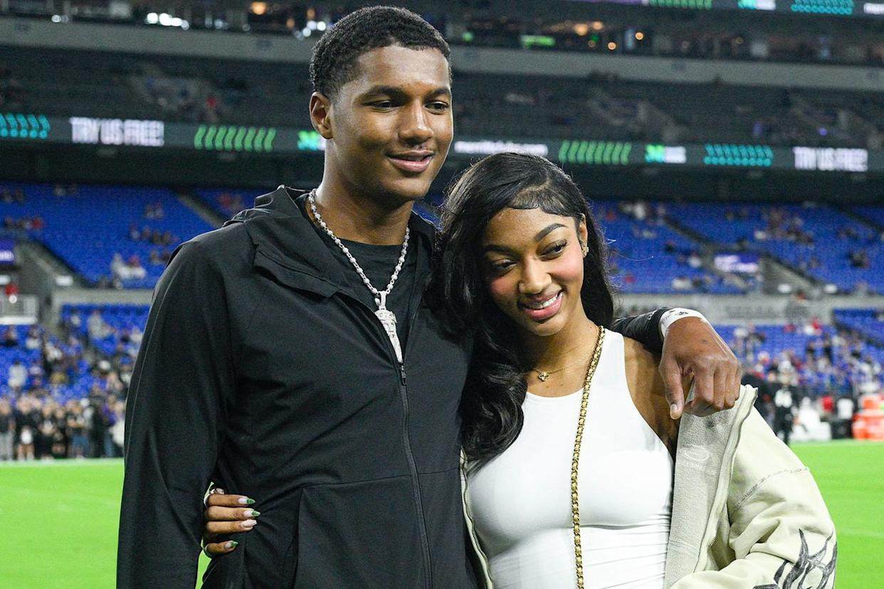 Angel Reese with her brother Julian Reese prior to an NFL football game on September 29, 2024 in Baltimore, Maryland.Credit: AP Photo/Nick Wass