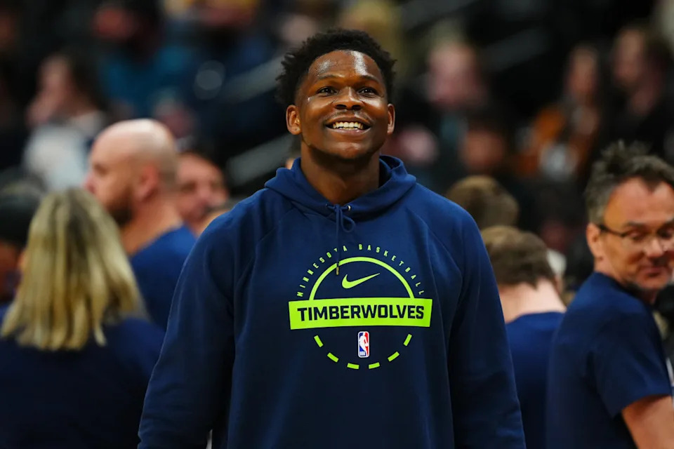 Minnesota Timberwolves guard Anthony Edwards reacts before the game against the Denver Nuggets Ball Arena.Ron Chenoy-Imagn Images