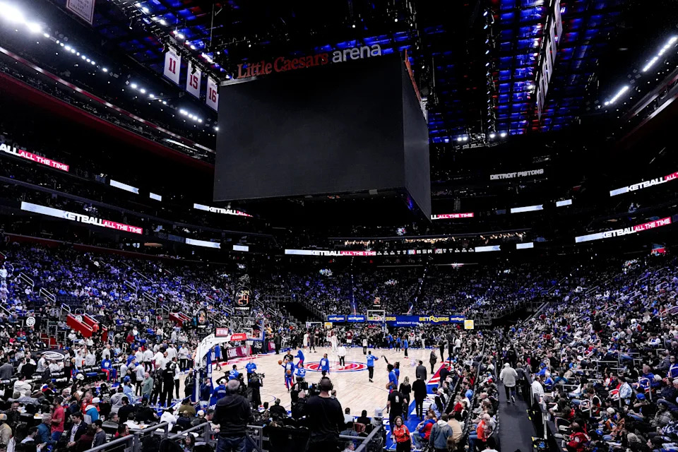 Scoreboard is turned off during the second half between Detroit Pistons and Cleveland Cavaliers at Little Caesars Arena in Detroit on Friday, Feb. 27, 2026.