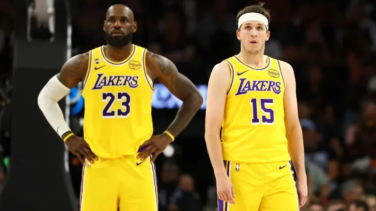 Los Angeles Lakers' LeBron James, Austin Reaves