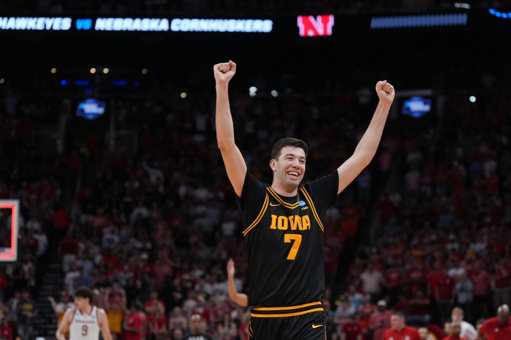 Alvaro Folgueiras celebrates during the Iowa-Nebraska game on March 26, 2026. 