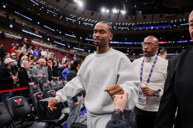 Oklahoma City Thunder guard Shai Gilgeous-Alexander (2) walks off the court after the Thunder defeated the Chicago Bulls, 116-108, at the United Center March 3, 2026 in Chicago. (Armando L. Sanchez/Chicago Tribune)