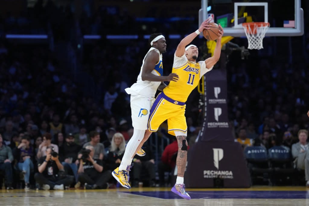 Lakers center Jaxson Hayes might see more court time if starter Deandre Ayton is sidelined due to injury. IMAGN IMAGES via Reuters Connect