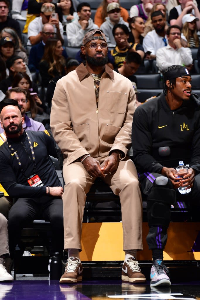 Lakers’ LeBron James was a spectator at Crypto.Com Arena, sidelined for three games due to arthritis in his foot. NBAE via Getty Images