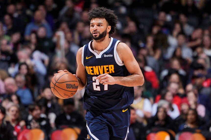 Jamal Murray of the Denver Nuggets handles the ball during the game against the Toronto Raptors.